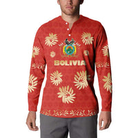Bolivia National Emblem Button Sweatshirt with Floral Pattern and Red Folk Design
