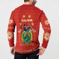 Bolivia National Emblem Button Sweatshirt with Floral Pattern and Red Folk Design