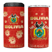 Bolivia National Emblem 4 in 1 Can Cooler Tumbler with Floral Pattern and Red Folk Design