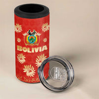 Bolivia National Emblem 4 in 1 Can Cooler Tumbler with Floral Pattern and Red Folk Design