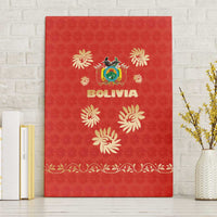 Bolivia National Emblem Canvas Wall Art with Floral Pattern and Red Folk Design