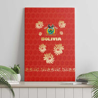 Bolivia National Emblem Canvas Wall Art with Floral Pattern and Red Folk Design