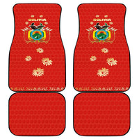 Bolivia National Emblem Car Mats with Floral Pattern and Red Folk Design