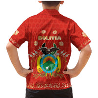 Bolivia National Emblem Family Matching Mermaid Dress and Hawaiian Shirt with Floral Pattern and Red Folk Design