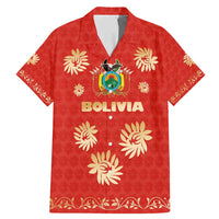 Bolivia National Emblem Family Matching Mermaid Dress and Hawaiian Shirt with Floral Pattern and Red Folk Design
