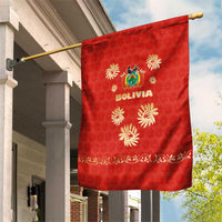 Bolivia National Emblem Garden Flag with Floral Pattern and Red Folk Design