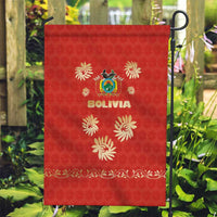 Bolivia National Emblem Garden Flag with Floral Pattern and Red Folk Design