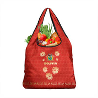 Bolivia National Emblem Grocery Bag with Floral Pattern and Red Folk Design