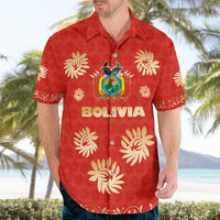 Bolivia National Emblem Hawaiian Shirt with Floral Pattern and Red Folk Design