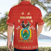 Bolivia National Emblem Hawaiian Shirt with Floral Pattern and Red Folk Design