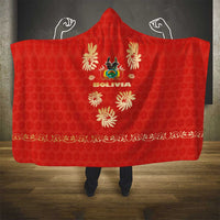 Bolivia National Emblem Hooded Blanket with Floral Pattern and Red Folk Design