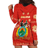 Bolivia National Emblem Hoodie Dress with Floral Pattern and Red Folk Design