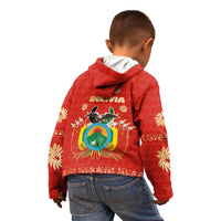 Bolivia National Emblem Kid Hoodie with Floral Pattern and Red Folk Design