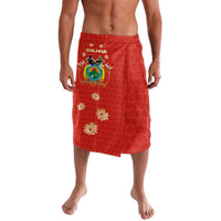 Bolivia National Emblem Lavalava with Floral Pattern and Red Folk Design