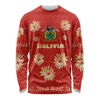 Bolivia National Emblem Long Sleeve Shirt with Floral Pattern and Red Folk Design