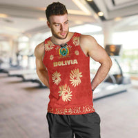 Bolivia National Emblem Men Tank Top with Floral Pattern and Red Folk Design