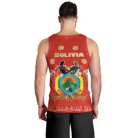 Bolivia National Emblem Men Tank Top with Floral Pattern and Red Folk Design