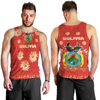 Bolivia National Emblem Men Tank Top with Floral Pattern and Red Folk Design