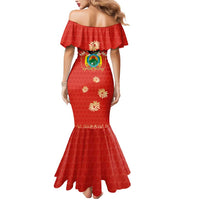 Bolivia National Emblem Mermaid Dress with Floral Pattern and Red Folk Design