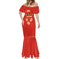 Bolivia National Emblem Mermaid Dress with Floral Pattern and Red Folk Design