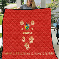 Bolivia National Emblem Quilt with Floral Pattern and Red Folk Design