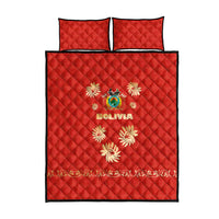 Bolivia National Emblem Quilt Bed Set with Floral Pattern and Red Folk Design