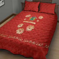 Bolivia National Emblem Quilt Bed Set with Floral Pattern and Red Folk Design