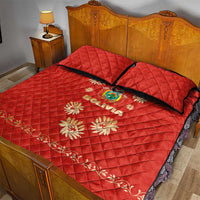 Bolivia National Emblem Quilt Bed Set with Floral Pattern and Red Folk Design