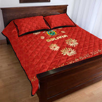 Bolivia National Emblem Quilt Bed Set with Floral Pattern and Red Folk Design