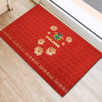 Bolivia National Emblem Rubber Doormat with Floral Pattern and Red Folk Design