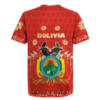 Bolivia National Emblem Rugby Jersey with Floral Pattern and Red Folk Design