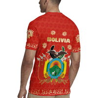Bolivia National Emblem Rugby Jersey with Floral Pattern and Red Folk Design