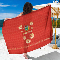 Bolivia National Emblem Sarong with Floral Pattern and Red Folk Design