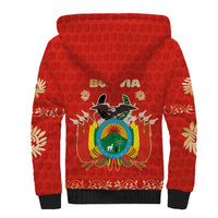 Bolivia National Emblem Sherpa Hoodie with Floral Pattern and Red Folk Design