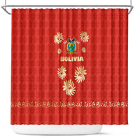 Bolivia National Emblem Shower Curtain with Floral Pattern and Red Folk Design