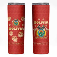 Bolivia National Emblem Skinny Tumbler with Floral Pattern and Red Folk Design