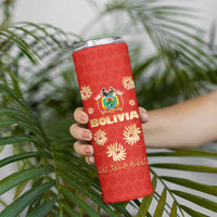 Bolivia National Emblem Skinny Tumbler with Floral Pattern and Red Folk Design