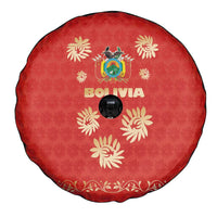 Bolivia National Emblem Spare Tire Cover with Floral Pattern and Red Folk Design