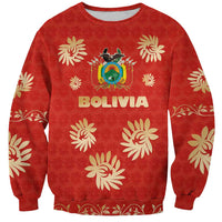 Bolivia National Emblem Sweatshirt with Floral Pattern and Red Folk Design