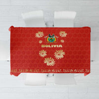 Bolivia National Emblem Tablecloth with Floral Pattern and Red Folk Design
