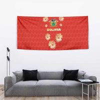 Bolivia National Emblem Tapestry with Floral Pattern and Red Folk Design