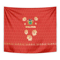 Bolivia National Emblem Tapestry with Floral Pattern and Red Folk Design