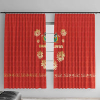 Bolivia National Emblem Window Curtain with Floral Pattern and Red Folk Design