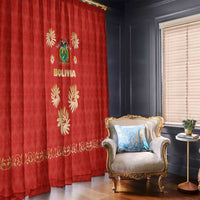 Bolivia National Emblem Window Curtain with Floral Pattern and Red Folk Design