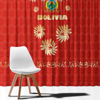 Bolivia National Emblem Window Curtain with Floral Pattern and Red Folk Design