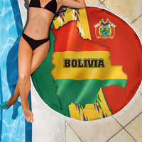 Bolivia Flag Color Beach Blanket with National Crest, Andean Pattern and Condor Graphic