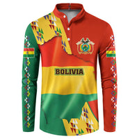 Bolivia Flag Color Button Sweatshirt with National Crest, Andean Pattern and Condor Graphic