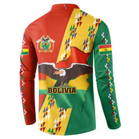Bolivia Flag Color Button Sweatshirt with National Crest, Andean Pattern and Condor Graphic
