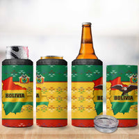 Bolivia Flag Color 4 in 1 Can Cooler Tumbler with National Crest, Andean Pattern and Condor Graphic