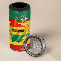 Bolivia Flag Color 4 in 1 Can Cooler Tumbler with National Crest, Andean Pattern and Condor Graphic